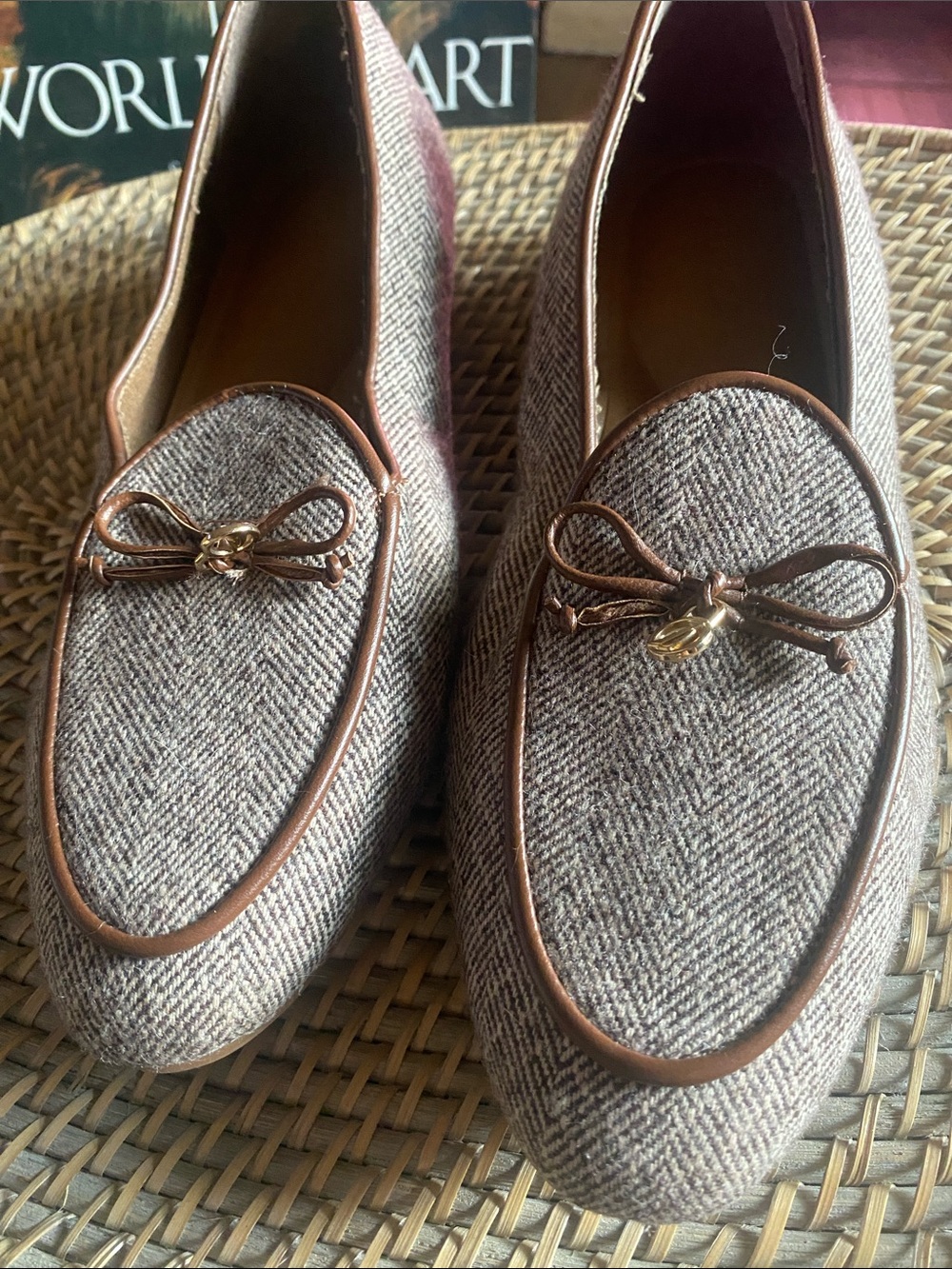 NAUTICA KELLINE BROWN HERRINGBONE TWEED Bow Vamp Slip-On FLATS 8